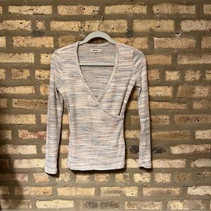 Madewell Space-Dye Faux-Wrap Top / X-SMALL / SOFT RAINBOW